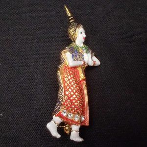 Vintage Enamel Siam Dancer Figural Brooch Pin